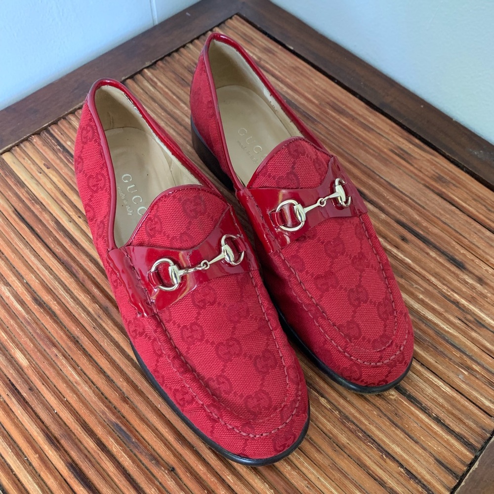 Maroon Red Gucci GG Monogram Loafers 7.5 Italy